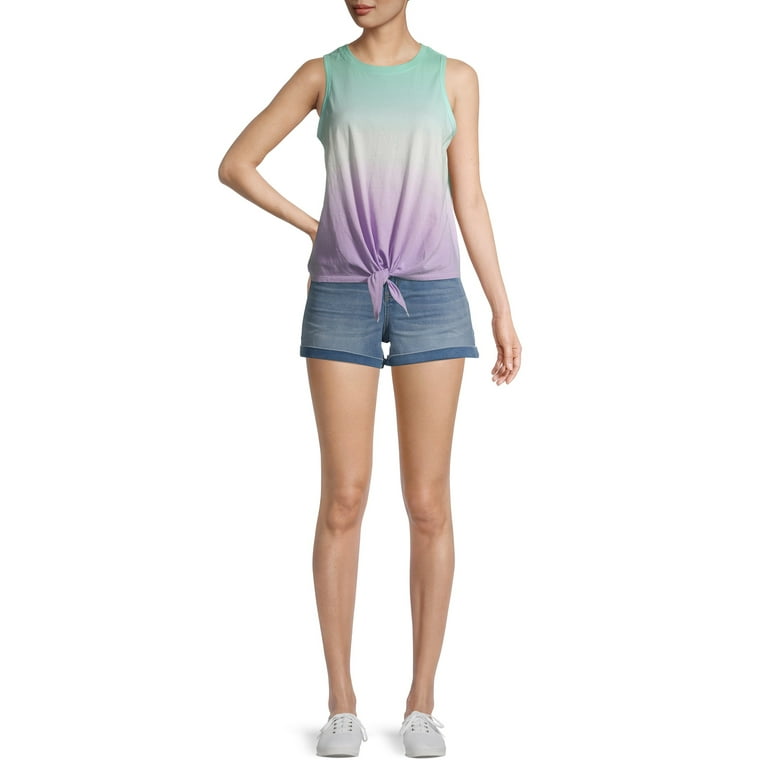 No Boundaries Juniors' Front Tie Tank Top, Tie Dye (Tie Dye- Ombre, XS (1))  at  Women's Clothing store