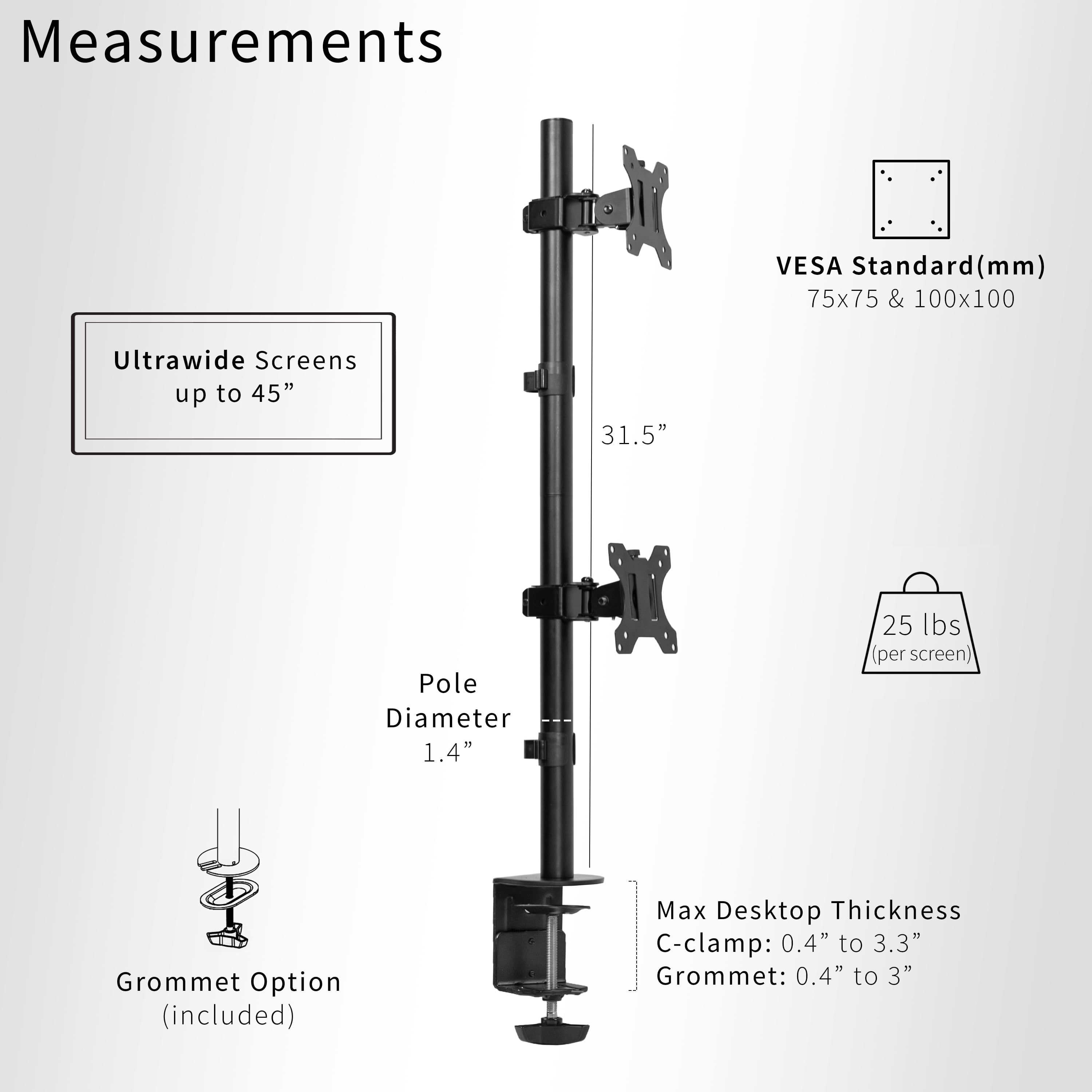 VIVO Dual Ultrawide Monitor Desk Mount, Adjustable Stand for 2 Screens up to 45"