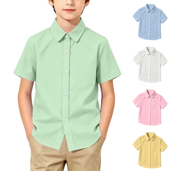 Asxite Toddler White Shirt Solid Color Short Sleeve Button Down Preppy Style Casual Summer Tops 1-18Y