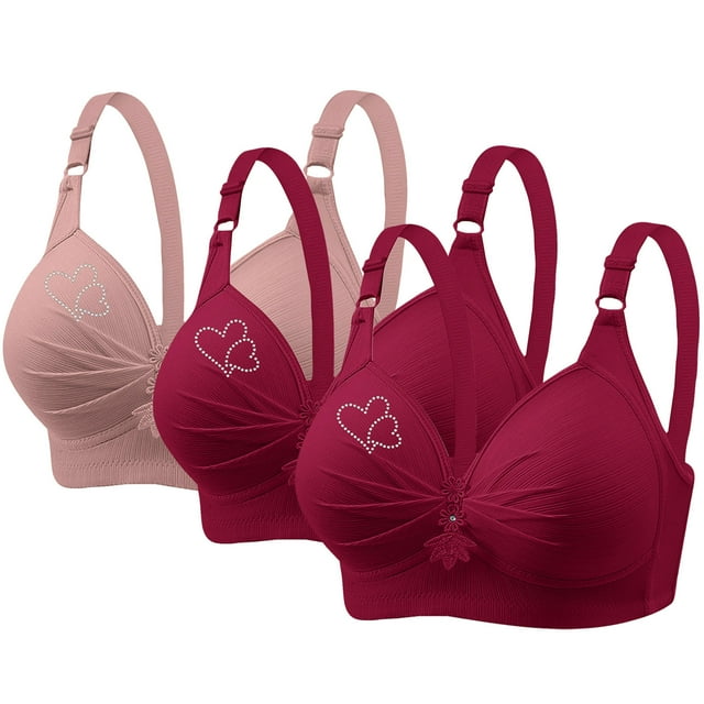 Birdeem Bras for Women 3Pcs Womans Printing Gathered Together Large Size Daily Bra Underwear No Rims