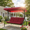 thumbnail image 4 of Pirecart 3-Person Outdoor Patio Porch Swing with Adjustable Canopy & Backrest, Convertible 2 in 1 Swing Bed for Adults, for Garden, Yard & Balcony, 4 of 10