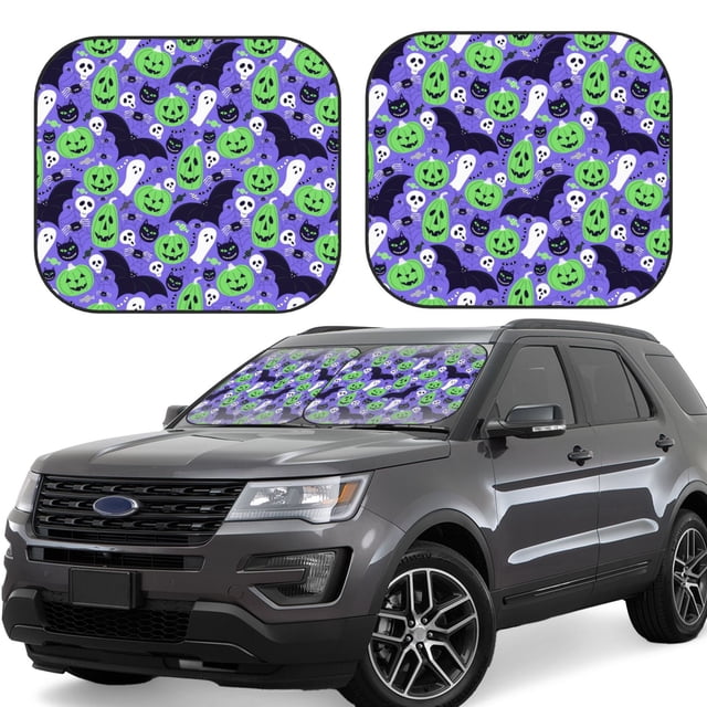 Saiise Cute Halloween for Foldable Car Sun Shades (2-Pack) Offer Sun Protection with an Easy-fold Design for Convenient Windshield Shading-Medium