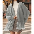 thumbnail image 4 of Suéteres Tipo Cárdigan Gruesos con Frente Abierto para Mujer, Suéter Elegante de Punto Cable con Larga y Encaje, Prendas de Abrigo Gris L, 4 of 10