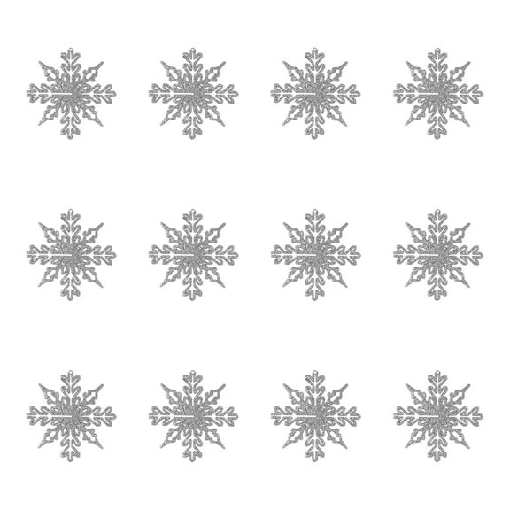 A 10Cm Plastic Snowflake Christmas Ornament, Silver Hanging Decor For Tree Wreath, Pack Of 12