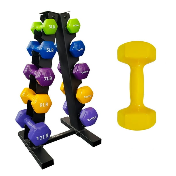 Rack Mancuernas Hexagonales Vinil 3 A 12 Lb Tayga Color Negro
