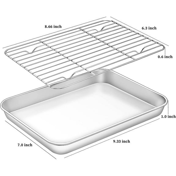 Baking Sheet with Rack Set, Stainless Steel Baking Pans with Cooling Racks, Cookie Sheet Cooling Rack Dishwasher Safe (9-Inch)