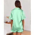 thumbnail image 3 of Ekouaer Womens Satin Pajamas Set Button Down Silk 2 Piece Pj Sets Ruffled Short Sleeve Sleepwear, 3 of 6