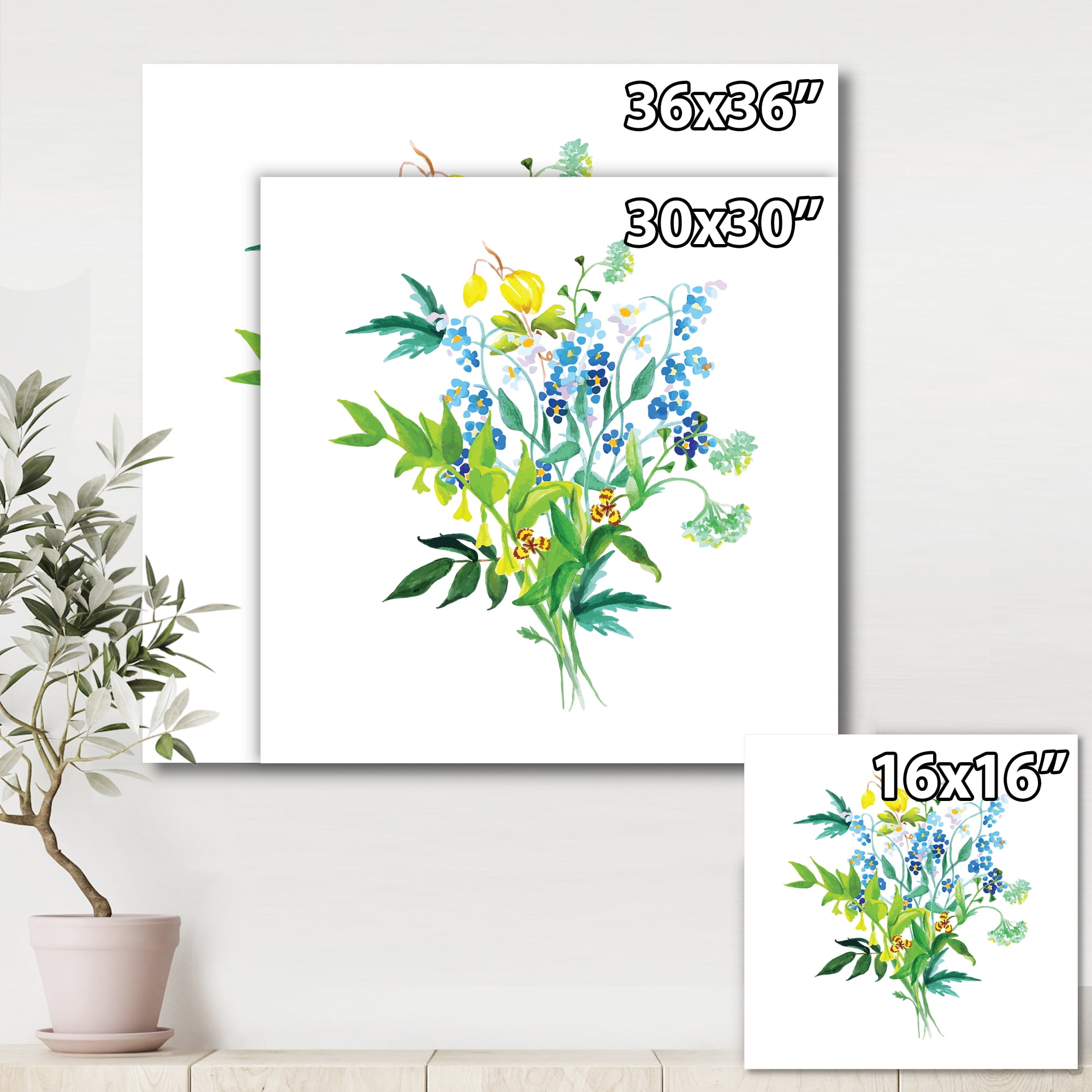 Meadow Flowers Garland On White 30 in x 30 in Painting Canvas Art Print, by Designart