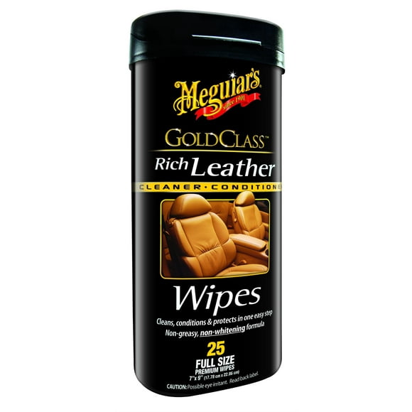 Meguiars Leather Conditioner G10900 Gold Class; Clean and Condition; Guard Against UVA And UVB Sun Rays; 25 Full Size Wipes