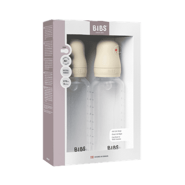 BIBS Baby Bottles with Medium Flow Silicone Nipple, Ivory, 9 oz, 2 pack