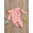 thumbnail image 3 of Xingqing Newborn Baby Girl Fall Clothes Solid Color Ribbed Long Sleeve Zip-Up Footed Romper + Headband Set, 3 of 7