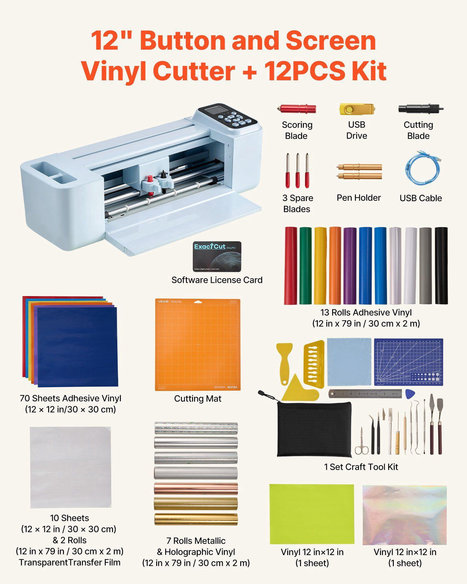 12 Inch Vinyl Cutting Machine with Button and Screen Control Includes Materials Tool Kit 5000 Built in Designs Compatible Mac Windows Android iOS for Crafts
