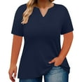 thumbnail image 2 of Tittly T Shirts for Women Spring Tops for Women Women's Loose Plus Size V Neck Solid Color Short Sleeved T Shirt Top Tshirts Shirts Basic Tees Navy 5XL, 2 of 5