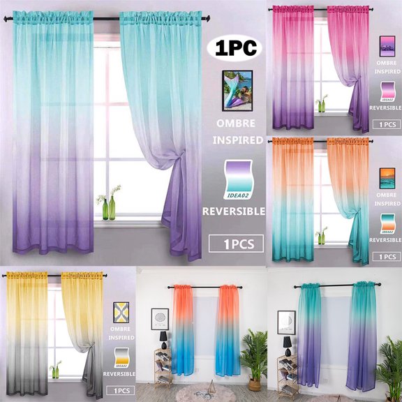 1 X Curtain Gradient Color Tulle Door Window Curtain Drape Panel Sheer Scarf Valances 1Pc Curtain