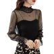 thumbnail image 2 of Camisa polo elegante de manga larga negra para mujer, estilo europeo, con encaje, para otoño e invierno, capa base, 2 of 4