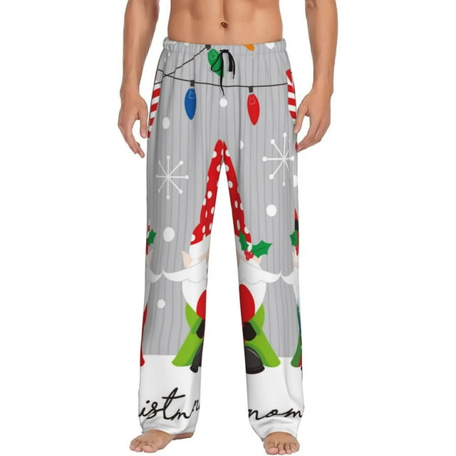 Fotbe Merry Christmas Gnome1 Pantalones de Pijama para Hombre, Pantalones de Dormir, Pantalones de Casa con Cintura Ajustable y Bolsillos-Large