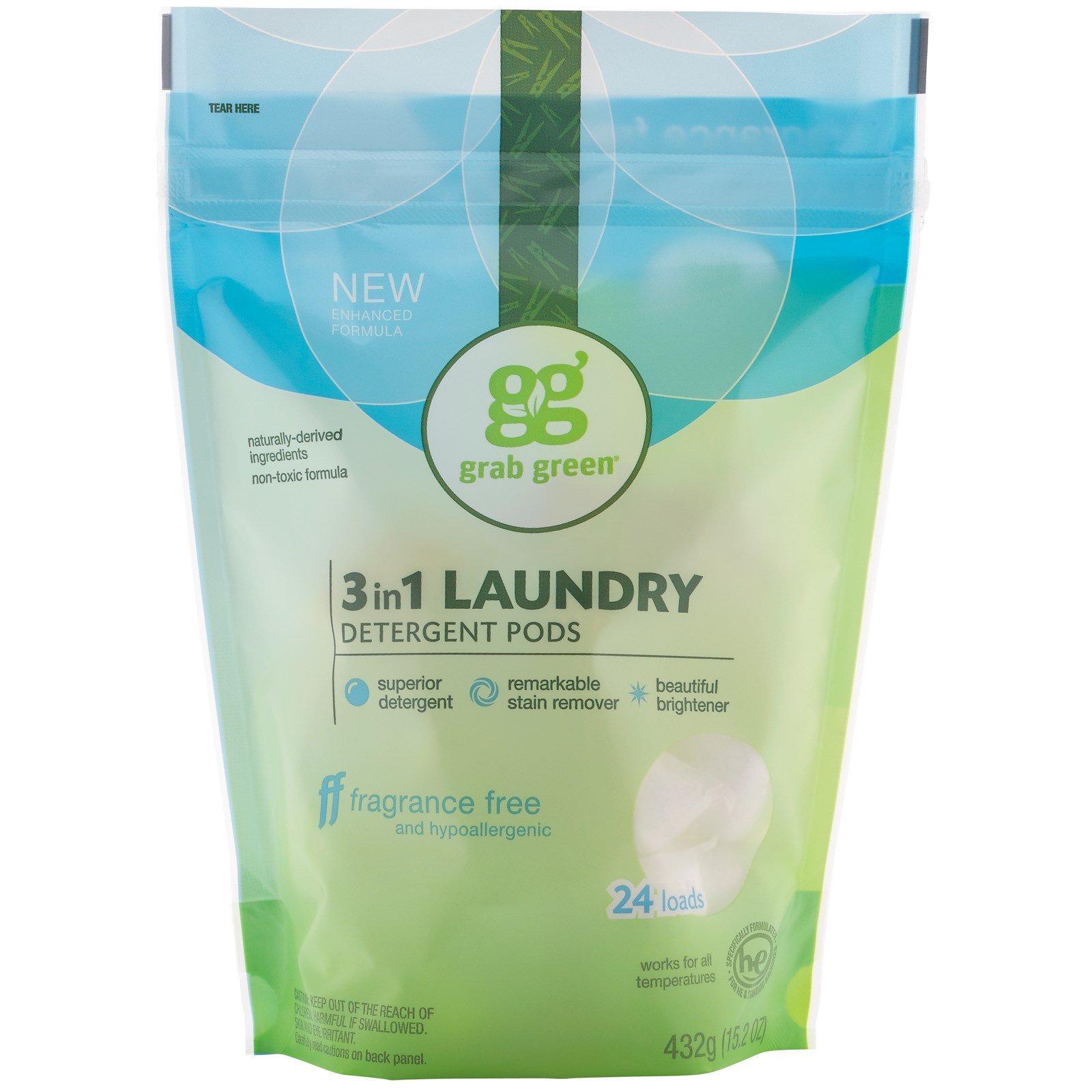 Grab Green 3in1 Laundry Detergent Pods Fragrance Free 24 Loads 15 2
