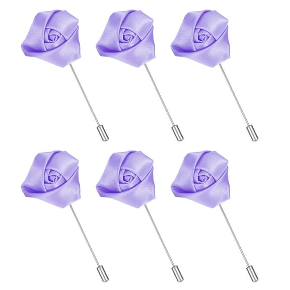 6Pack Rose Lapel Pin for Men, Satin Flower Lapel Pins, Light Purple