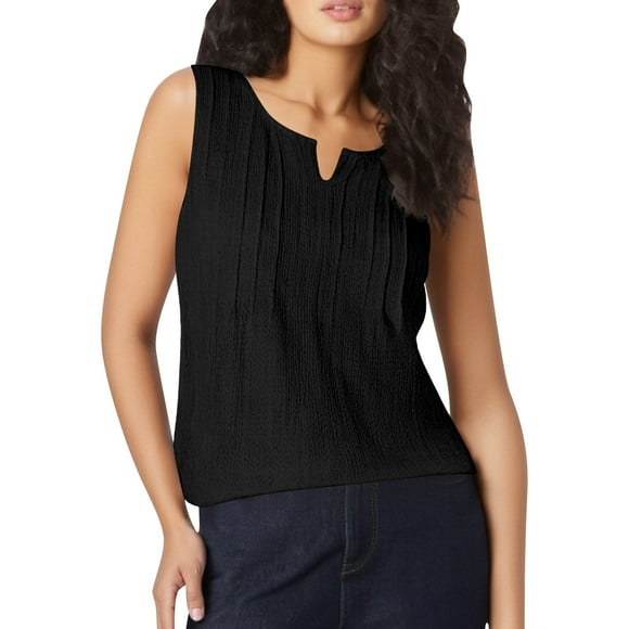 TSADFHJI Womens Tops Long Sleeve Trendy 2024 Women's Casual and Fashionable New Solid Color V Neck Drawstring Sleeveless Loose Chiffon Vest Women's Top L Black