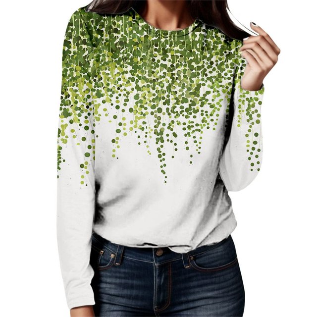 EIMELI T-Shirt Décontracté Simple Mode Col Rond Manches Longues Imprimé Couleur