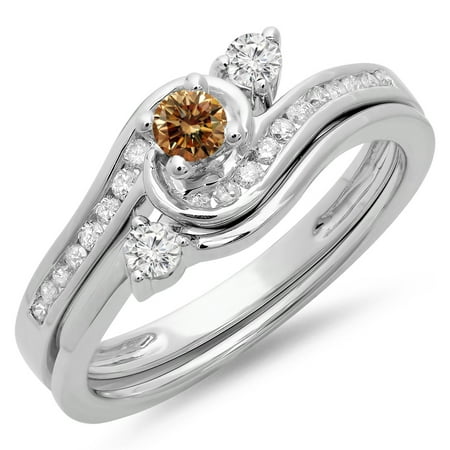 Ca Engagement Rings Dazzlingrock Collection 0.50 Carat (ctw) 14K Champagne & White Diamond Twisted Engagement Ring Set 1/2 CT, White Gold, Size 9 ()