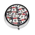 thumbnail image 1 of Pastillero redondo de Mickey Mouse con 3 compartimentos, pastillero portátil para bolsillo o bolso, pastillero decorativo de metal, organizador de vitaminas y medicamentos, 1 of 6