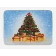 thumbnail image 1 of Christmas Bath Mat, Fir Tree with Snowy Weather Ornamental Boxes with Vermilion Details Print, Plush Bathroom Decor Mat with Non Slip Backing, 29.5" X 17.5", Blue and Mustard, by Ambesonne, 1 of 2