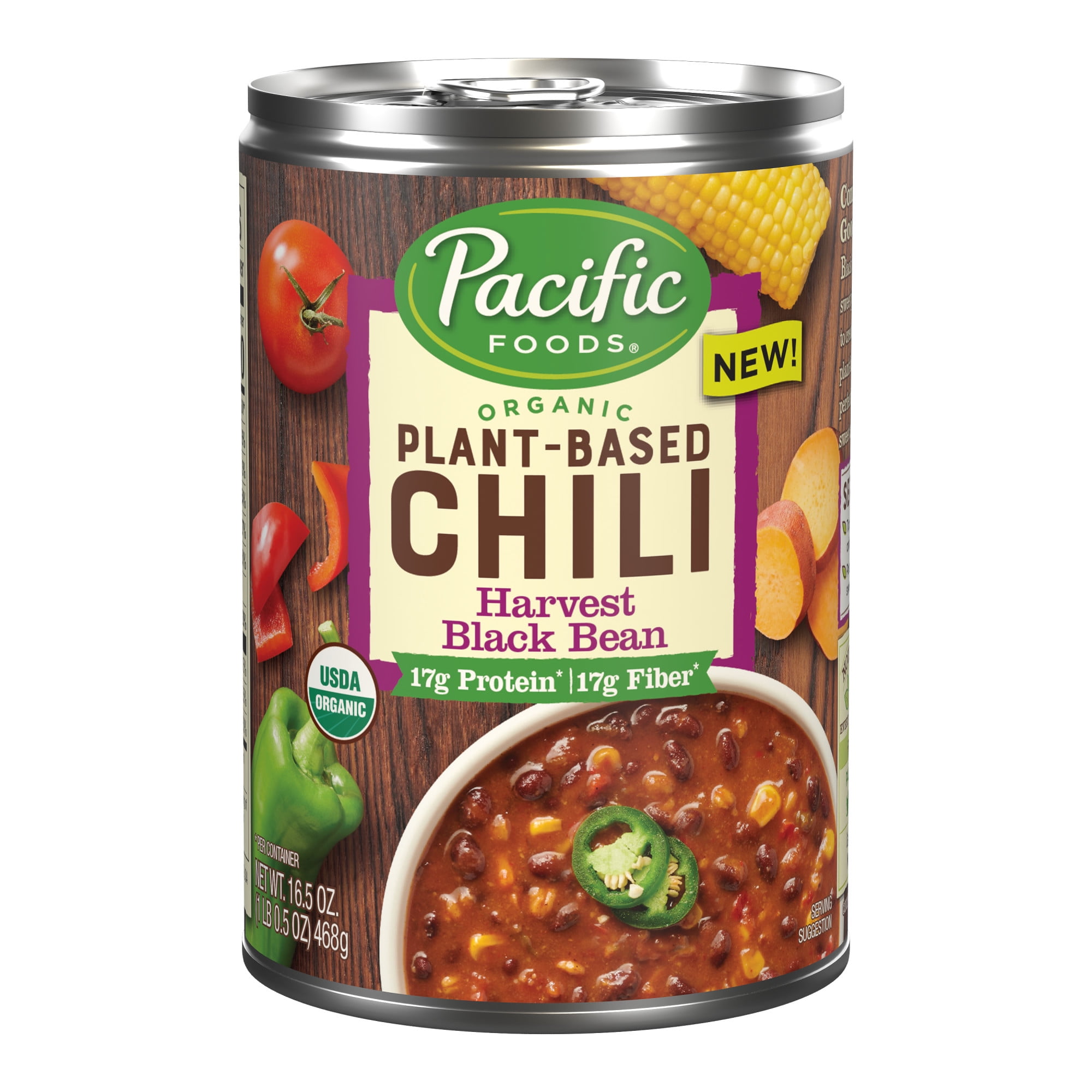 Pacific Foods Organic Plant-Based Harvest Black Bean Chili, Vegetarian Chili, 16.5 Oz Can