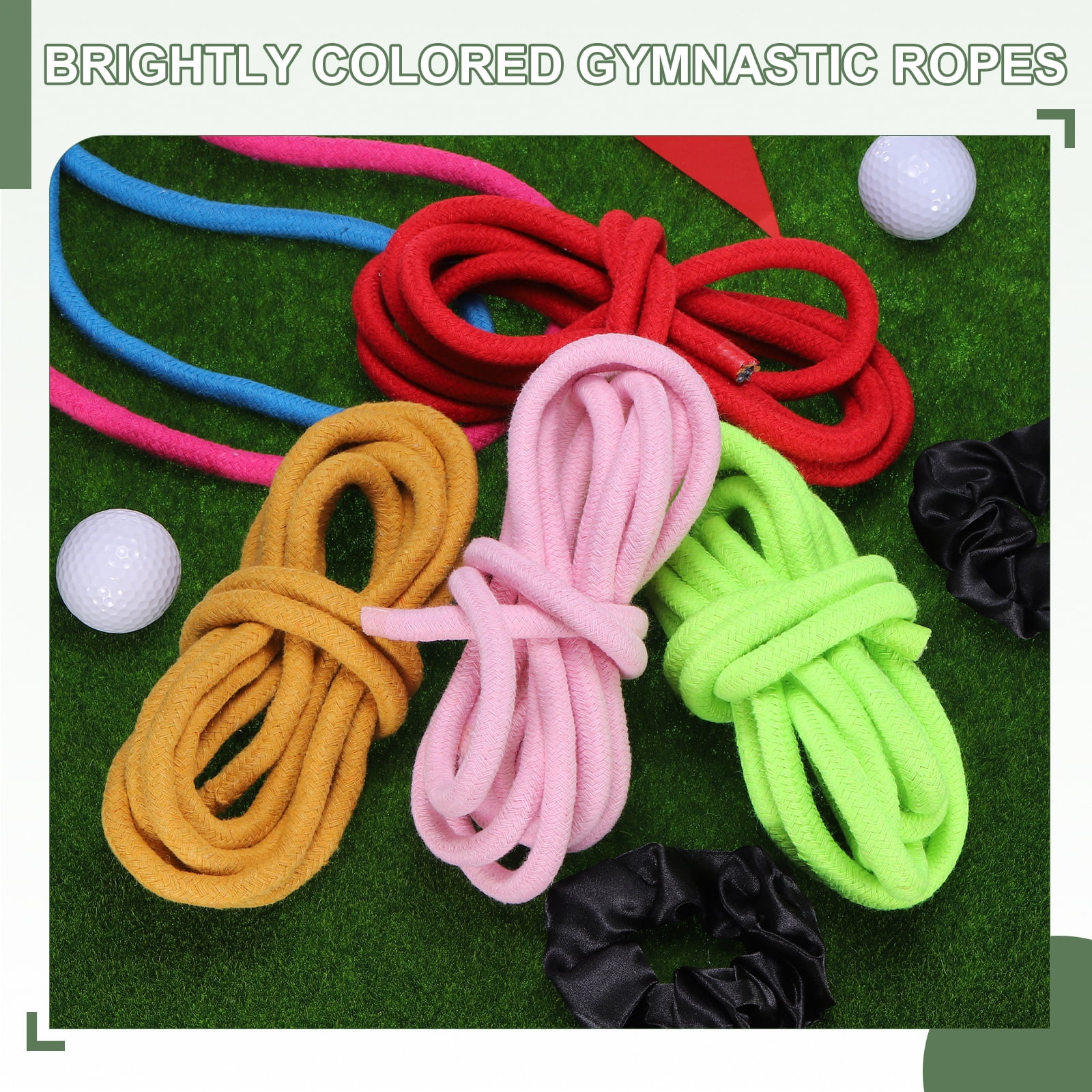 Gymnastics Rope, Exercise Fitness Aerobic Gymnastic Skipping, Rhythmic Gymnastics Arts Rope with Hair Tie 3 Meters& 2Pcs & Rose Red - Fit for (Fitness/Outdoor Activities/Yoga)