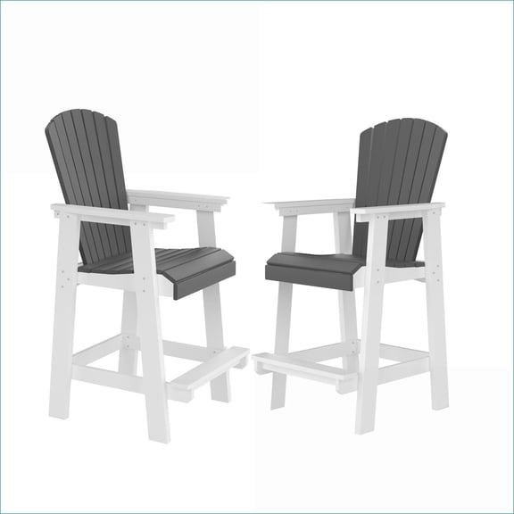 Outdoor Tall Adirondack Bar Chairs | Set of 2 | For Patio Balcony Backyard | HDPE | off-white   slate gray