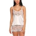 thumbnail image 1 of Conjunto de pijama sexy para mujer Cami de encaje y pantalones cortos Ropa de dormir de satén de dos piezas Blanco medio Jormftte WRMH-1297-9, 1 of 6