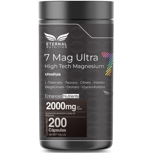 SEVEN MAG ULTRA 7 Tipos de Magnesio 200 capsulas (2000mg por porcion) con L Treonato de Magnesio, Citrato de Magnesio, Glicinato de Magnesio, by Eternal Nutrition - Ingredientes Naturales Premium de U