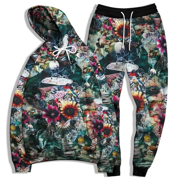 Unisex 3D Digital Skull Printed Hoodie & Pants Set Cool Novelty Skeleton Graphic Sweatshirt Jogger Pants for Men Women, Fashion Pullover Halloween Hoodies & Sweatpants