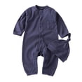 thumbnail image 2 of XIMIN Infant Boys Fall Clothes Newborn Baby Romper Hat Stripe Knit Long Sleeve Bodysuit Jumpsuit Baby Going Home Outfit, 2 of 9