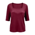 thumbnail image 5 of Migroa Scoop Neck Elbow Length Half Sleeve Tops for Women 1/2 Sleeve T-Shirt Casual Summer Loose Basic Tees Summer Going Out Work Cute Shirts Trendy 2026 Wine 3Xl, 5 of 6