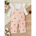 thumbnail image 4 of Seyurigaoka Toddler Baby Girl Fall Clothes 2Pcs Outfit Ruffle Long Sleeve Ribbed Tops T-Shirt + Suspender Pockets Pants Overalls, 4 of 9