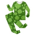 thumbnail image 2 of St. Patrick's Day Boys Girls Pajamas Sets Shamrock Print Top and Pants 2 Piece Long Sleeve Snug-Fit Sleepwear Spring Thermal Loungewear Z03-Green 7-8 Years, 2 of 5