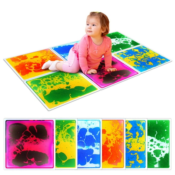 Sensory Floor Tiles for Kids Toddlers: 6 Pack Liquid Play Mats, 12"x12" Squares Autism Sensory Puzzle Pad, Lava Tiles Games Dance Step Pads, Preschool Classroom Monte