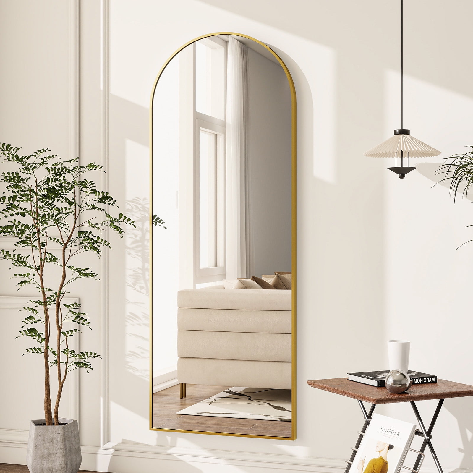 Anyrose 59"x16.3" Arched Full Length Floor Mirror Wall-Mounted Leaning Mirror,Gold