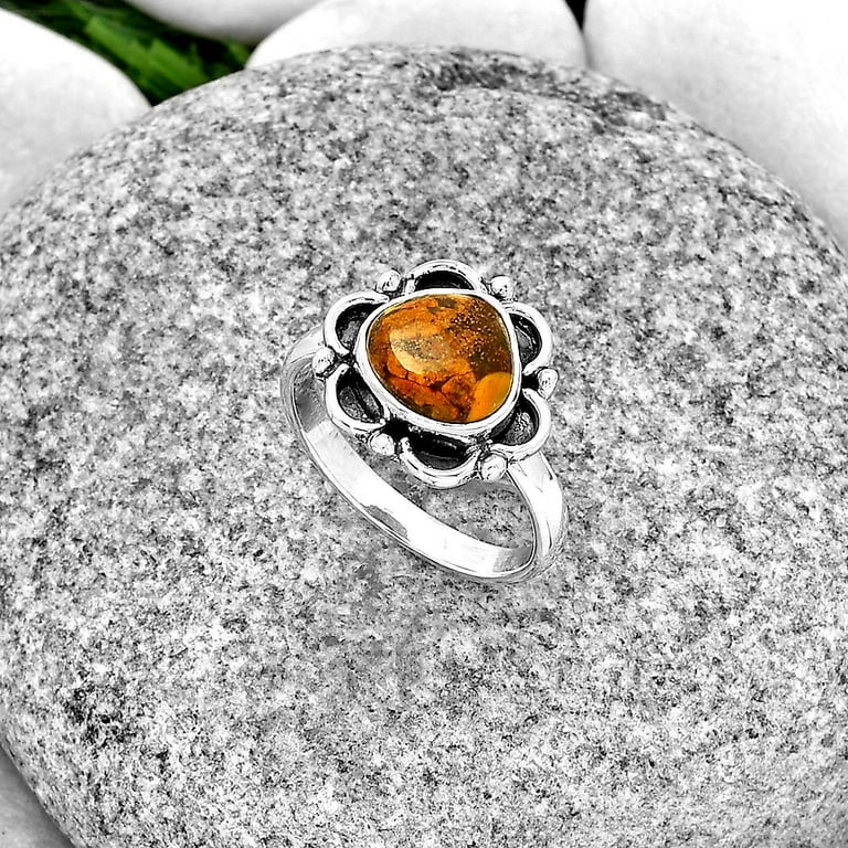 Natural Bamboo Jasper 925 Sterling Silver Ring s.6 Jewelry R-1092