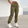 thumbnail image 5 of HKYNLAG Womens Cargo Pants Casual Lightweight Hiking Pants Drawstring Elastic Waist Joggers with Pockets Army Green L, 5 of 8