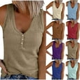 thumbnail image 5 of Wenyuyu Women's V Neck Tank Tops Summer Sleeveless Ribbed Knitted Tee Shirts Button Henley Casual Slim Fitted Blouses Red XL, 5 of 5