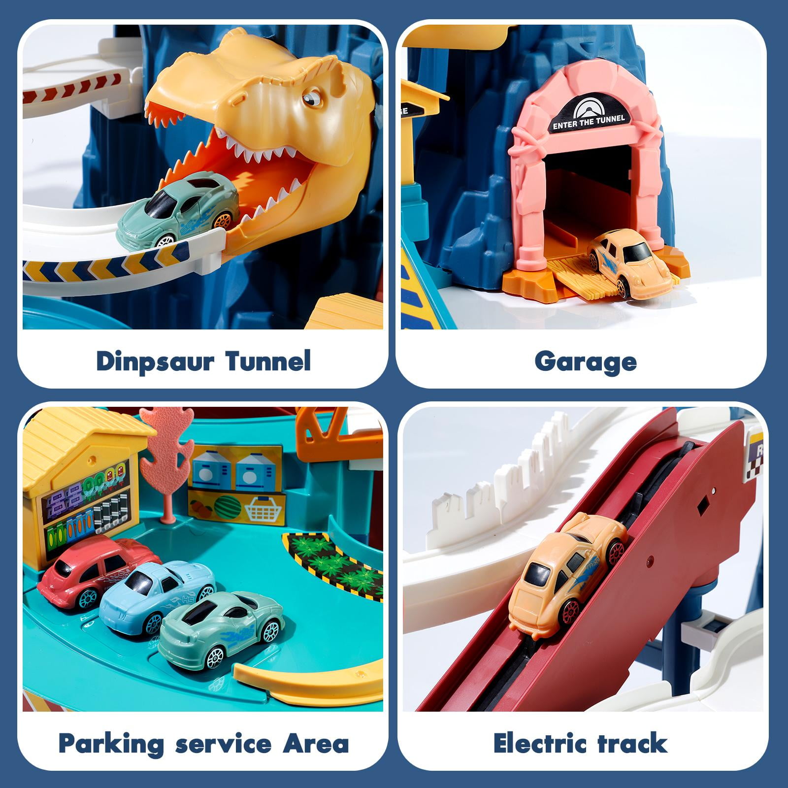 Dinosaur Race Track Playset Toys for Kids Car Ramp Track Set Toys Adventure Car Garage Parking Toy