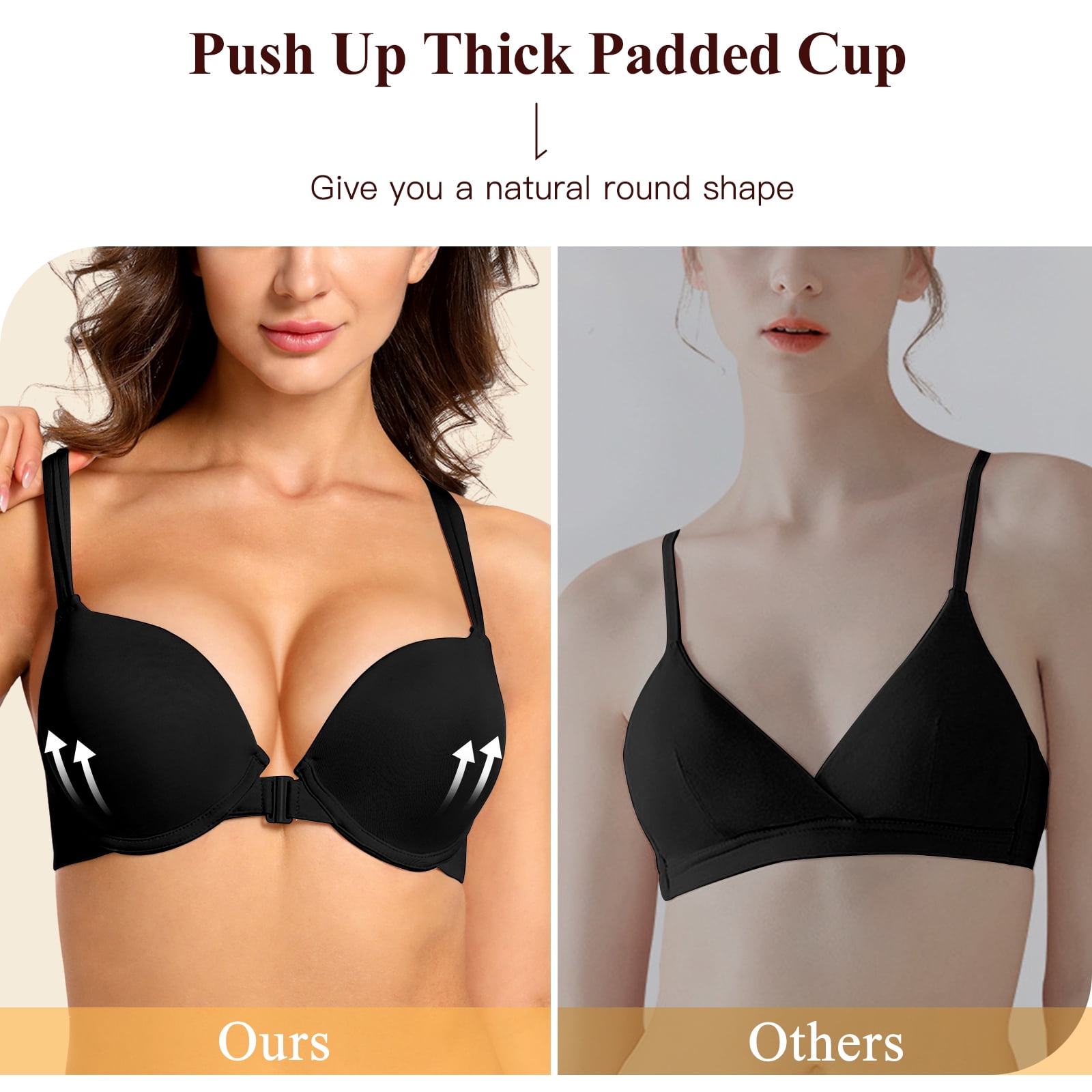 YANDW Front Closure Push Up Bra Strappy Thick Padded Cross