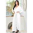 thumbnail image 3 of KOH KOH Long Sleeve Asymmetric Slit Fall Winter Evening Flowy Empire Waist Full Floor Length Cocktail Formal V-Neck Tall Maxi Dress Gown For Women Ivory White Medium US 8-10 NT060, 3 of 6