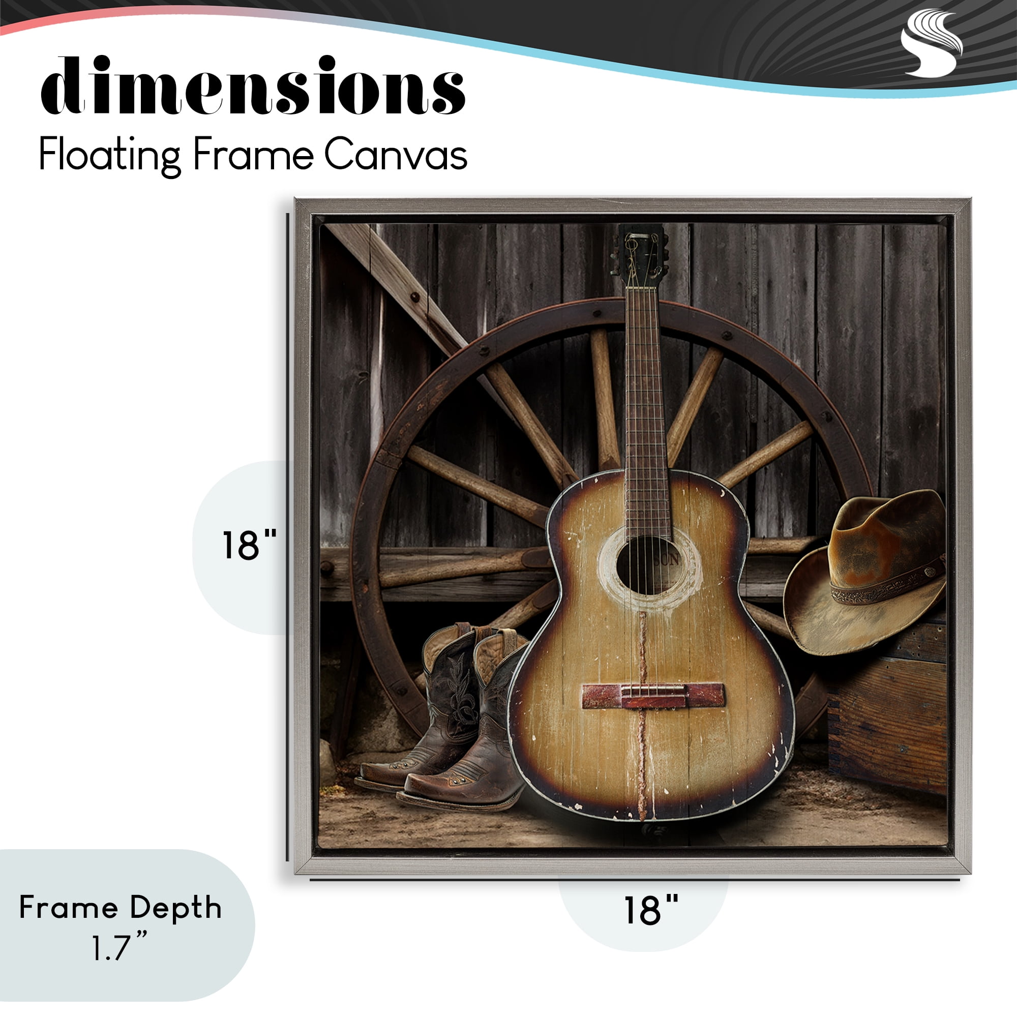 Stupell Industries Rustic Western Guitar with Hat Gray Framed Floater Canvas Wall Art, design by CAD Designs