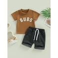 thumbnail image 3 of Toddler Baby Boy Summer Outfit 0 6 12 18 24M 3T Clothes Short Sleeve Letter Print T-Shirt Tops Drawstring Shorts Set, 3 of 10