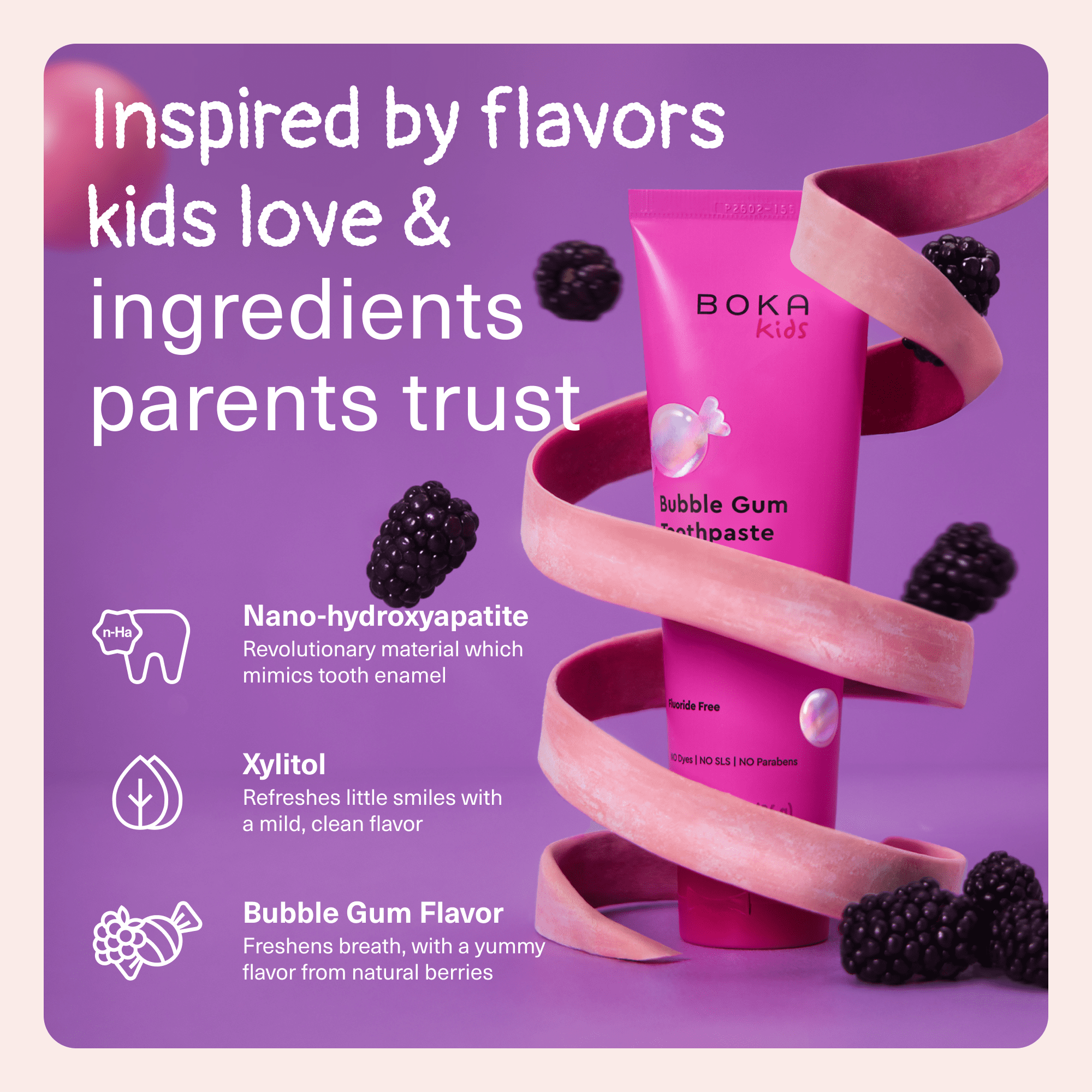 Boka Fluoride Free, Nano-Hydroxyapatite Kids Toothpaste, Bubblegum, 3.4oz