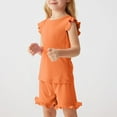 thumbnail image 2 of Fancifize Girls Ruffle Trim Summer Set Short Sleeve Round Neck Tee Elastic Shorts Sports Outfits Vacations Set 2T-6Y, 2 of 7