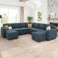 thumbnail image 5 of Marrber U-Shaped Sectional Sofa with Pull Out Bed and Storage, Modern Convertible Sleeper Sectional for Living Room, Apartment, Includes 2 Chaise Lounges, Pet Friendly Corduroy Fabric, Blue, 5 of 8